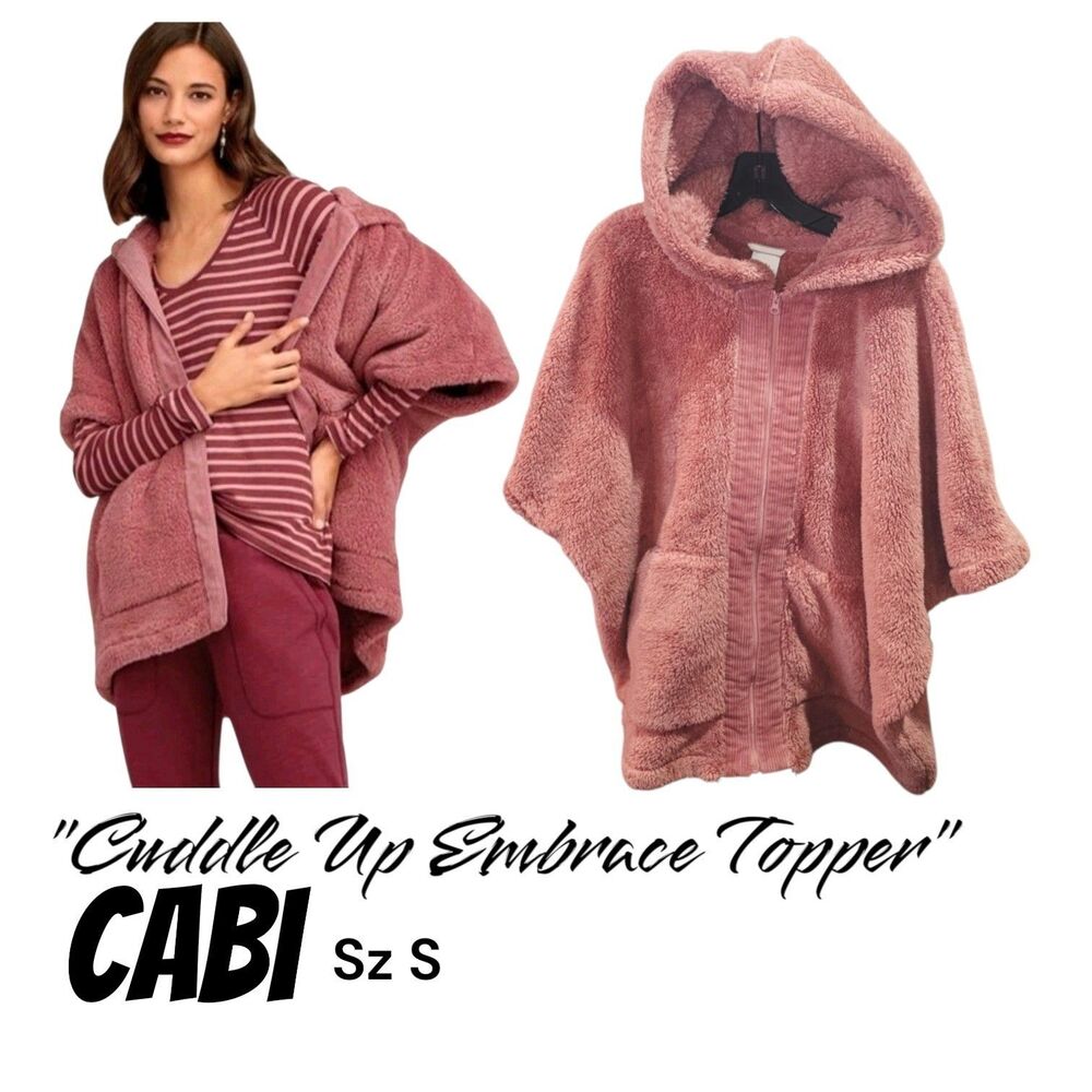 CABI Sz S Cuddle Up Embrace Dusty Rose Zip Up Hoodie Oversized Teddy Topper Coat